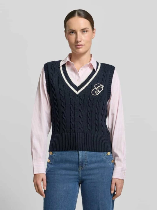 Zdjęcie produktu Bezrękawnik z dekoltem w serek i wyhaftowanym logo Gant Granatowy
