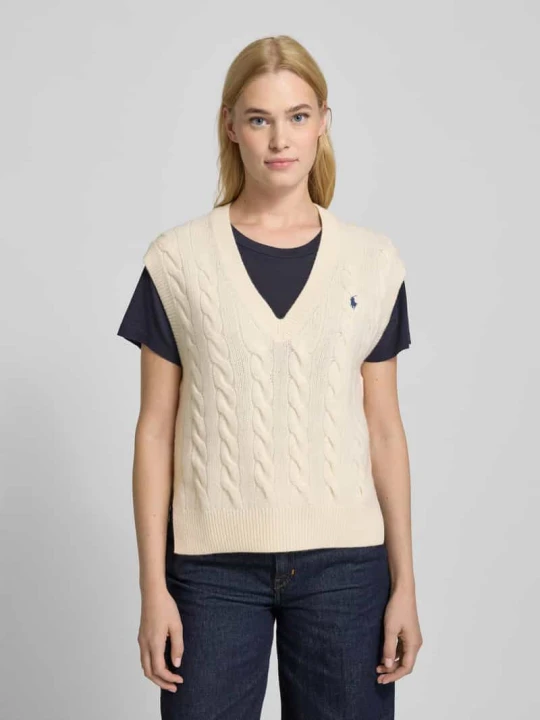 Zdjęcie produktu Bezrękawnik z dzianiny ze ściegiem warkoczowym Polo Ralph Lauren Écru