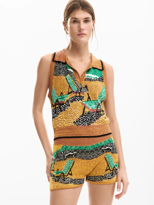 Zdjęcie produktu bezrękawowy t-shirt żakardowy Desigual brązowy
