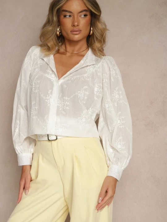 Zdjęcie produktu Biała Bawełniana Koszula z Ozdobnym Haftem Lascam Retro & Icone