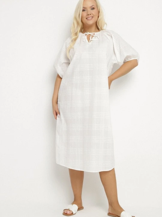 Zdjęcie produktu Biała Bawełniana Sukienka Oversize z Wiązaniem pod Szyją Tolanea Melya By Melody