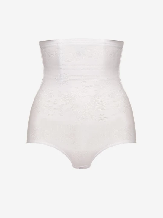 Zdjęcie produktu Biała Bielizna modelująca Majtki High Waist Zdobione Tłoczeniem w Kwiaty Vivirianne Pesail
