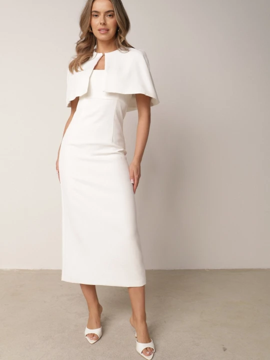 Zdjęcie produktu Biała Dopasowana Elegancka Sukienka VICES z Pelerynką Celareca