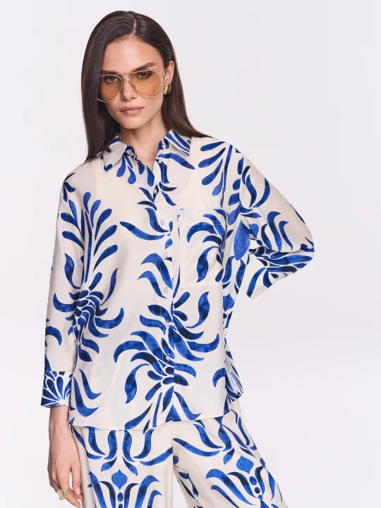 Zdjęcie produktu Biała koszula oversize w ornamentalny wzór Taranko