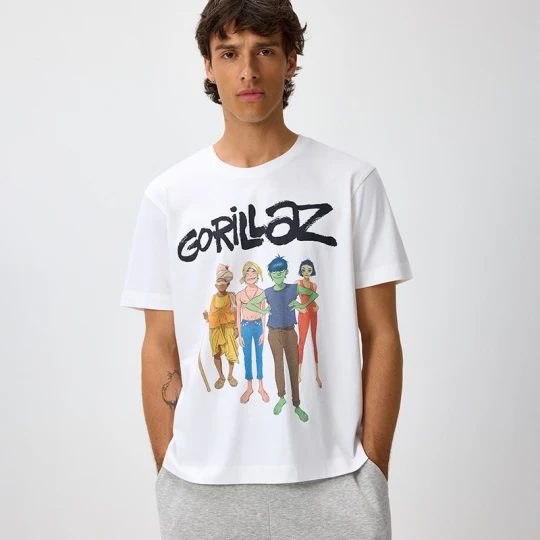 Zdjęcie produktu Biała koszulka z krótkim rękawem i nadrukiem Gorillaz House