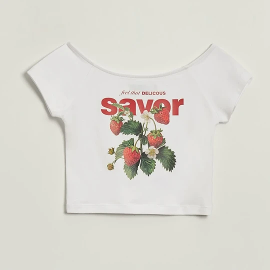 Zdjęcie produktu Biała krótka koszulka z nadrukiem Savor House