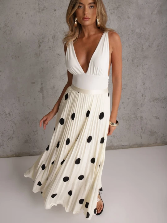 Zdjęcie produktu Biała Rozkloszowana Spódnica Plisowana High Waist w Groszki Telede Elsa.m By May