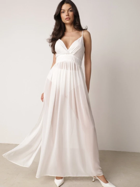 Zdjęcie produktu Biała Rozkloszowana Sukienka Maxi na Ramiączkach z Majtkami Girma Vices