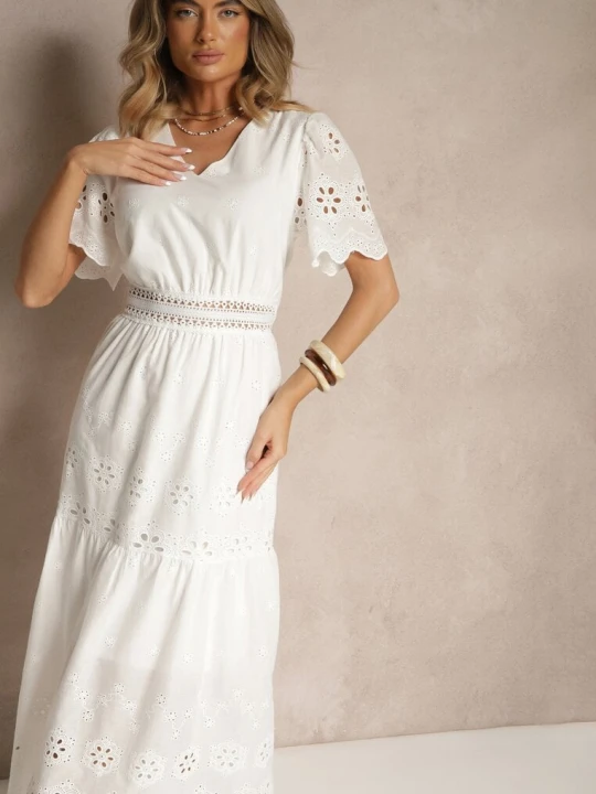 Zdjęcie produktu Biała Rozkloszowana Sukienka z Bawełny z Haftowanymi Zdobieniami w Stylu Boho Efrivina J&x