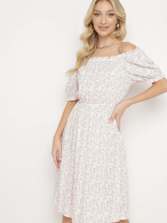 Zdjęcie produktu Biała Sukienka Midi z Wiskozy Hiszpanka w Kwiatowy Print Oserafia Cflo