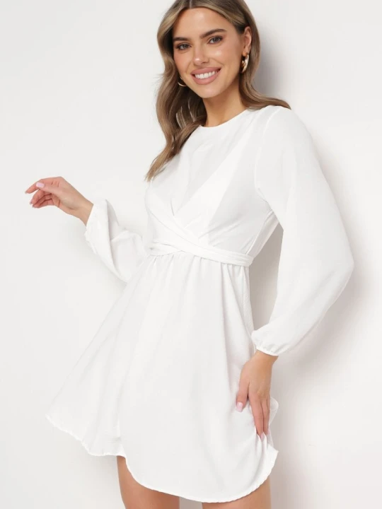 Zdjęcie produktu Biała Sukienka Rozkloszowana z Gumką w Pasie Selnaedo New Collection