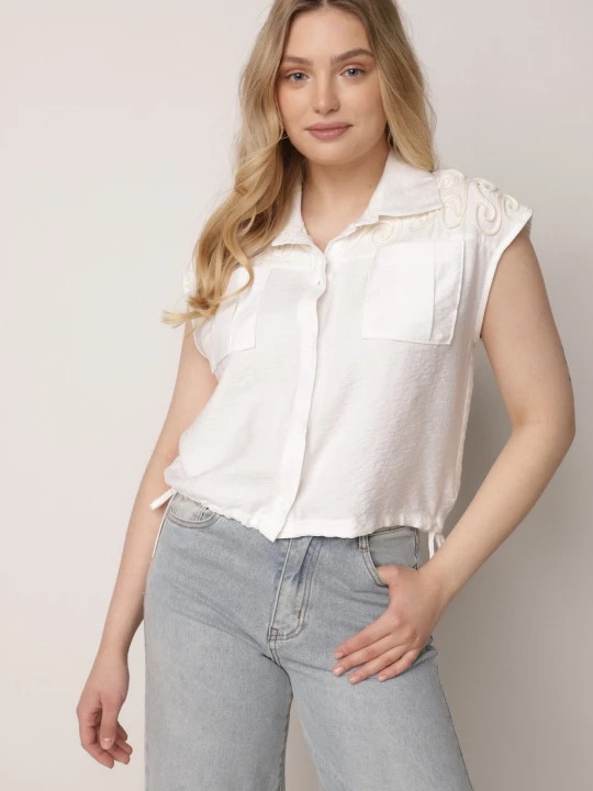 Zdjęcie produktu Biała Wiskozowa Koszula Boho Bez Rękawów ze Ściągaczem w Pasie Limopise J&x