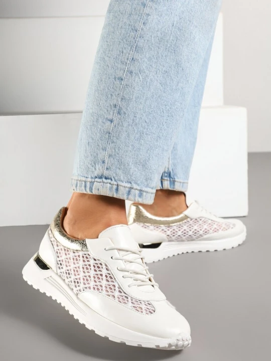 Zdjęcie produktu Białe Ażurowe Sneakersy Ozdobione Metalicznymi Wstawkami Sdivane Mellisa