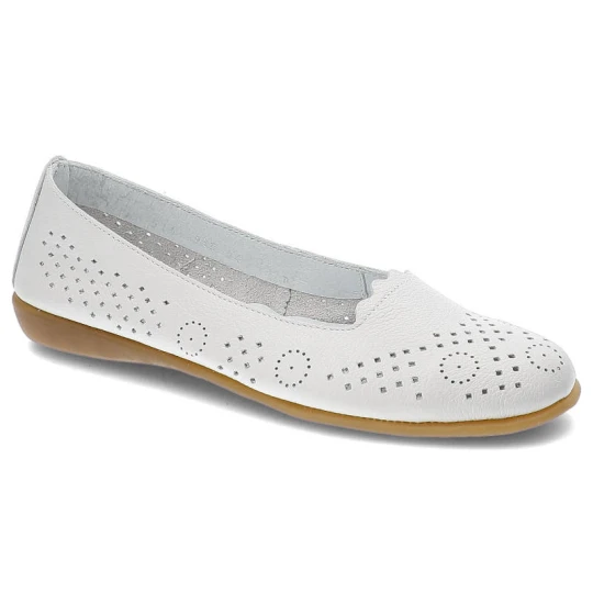 Zdjęcie produktu Białe Baleriny Pollonus Elastyczne Buty Ze Skóry