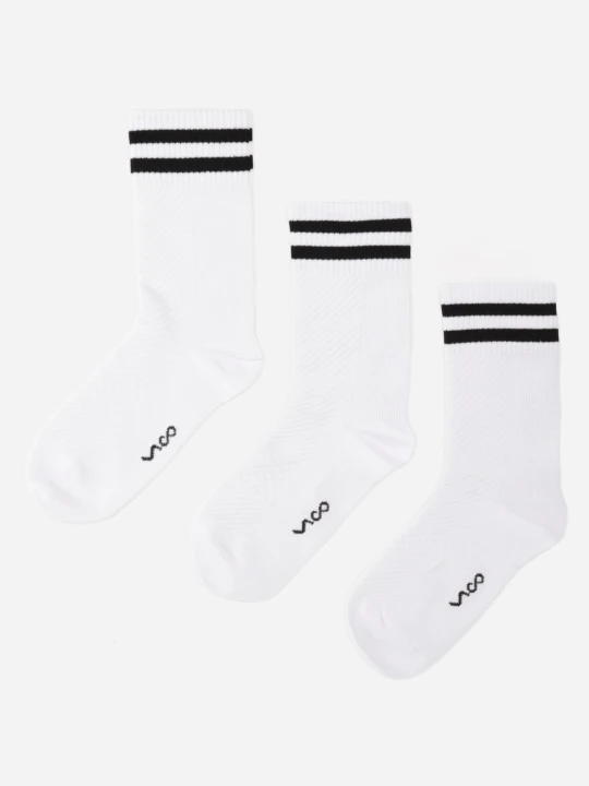 Zdjęcie produktu Białe Bawełniane Skarpety za Kostkę 3-Pack z Paskami i Napisem Bedli Vico