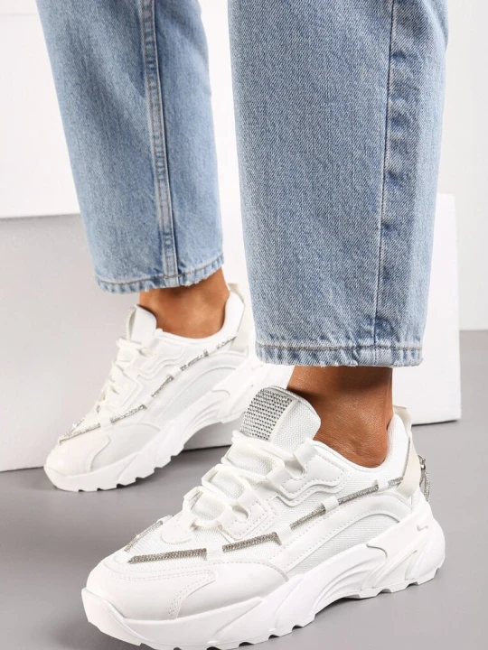 Zdjęcie produktu Białe Sneakersy z Ozdobnym Sznurkiem z Cyrkoniami Saerina