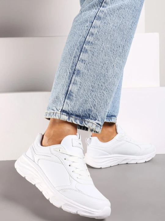 Zdjęcie produktu Białe Casualowe Buty Sportowe Sneakersy na Płaskiej Tłoczonej Podeszwie Velanitta