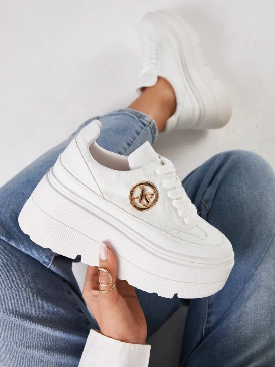 Zdjęcie produktu Białe Chunky Sneakersy Vices na Platformie z Okrągłym Detalem Sedvira