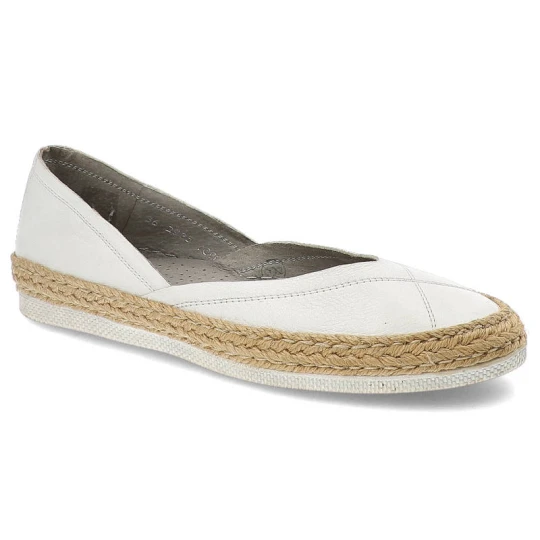 Zdjęcie produktu Espadryle damskie Maciejka, skóra naturalna z przeszyciami wsuwane z niską jasną podeszwą, białe, 02935-11-00-5