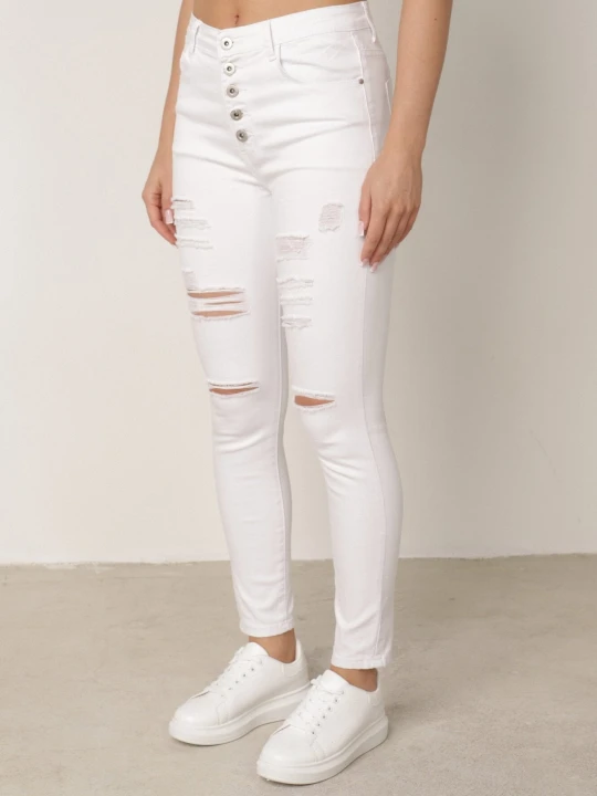 Zdjęcie produktu Białe Jeansy Skinny na Guziki Arru Daysie