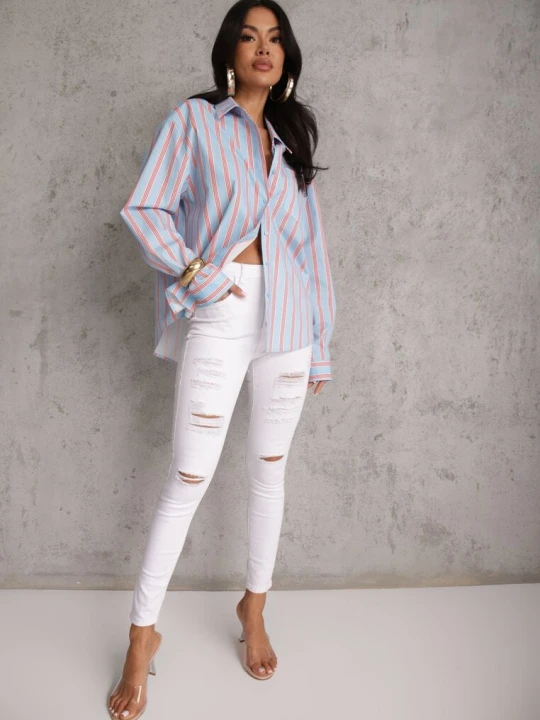 Zdjęcie produktu Białe Jeansy Skinny z Wysokim Stanem Yholo Daysie