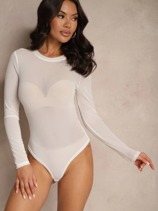 Zdjęcie produktu Białe Klasyczne Body Długimi Rękawami i Okrągłym Dekoltem Perissa By Swan