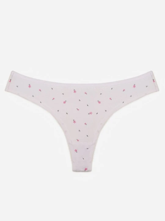 Zdjęcie produktu Białe Majtki Stringi z Bawełną w Kwiaty Calylia HAN
