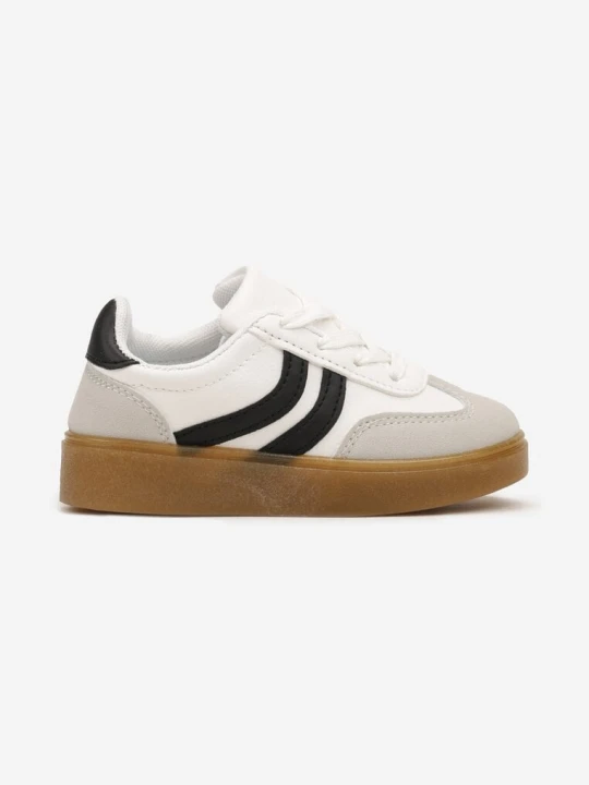 Zdjęcie produktu Białe Płaskie Sznurowane Buty Sportowe Sneakersy z Paskami Azilena