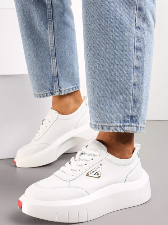 Zdjęcie produktu Białe Skórzane Sneakersy na Platformie z Niewielką Wstawką z Boku Renipa