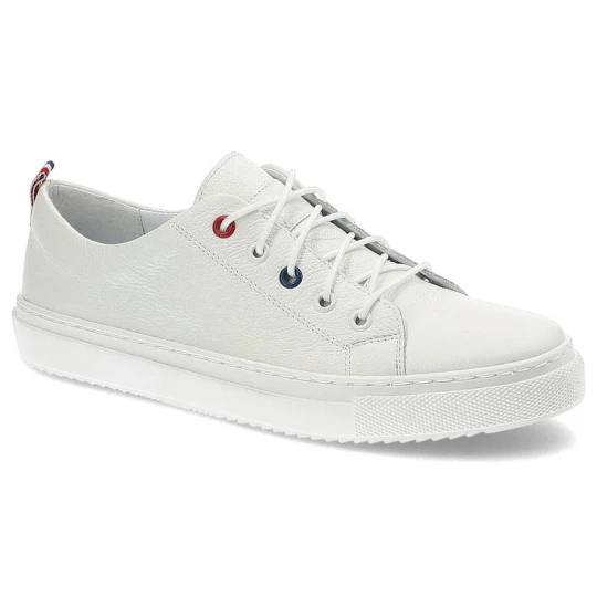 Zdjęcie produktu Sneakersy damskie Armodo, gładka skórzana cholewka o minimalistycznym wykończeniu klasyczne sznurowanie, białe, 3164