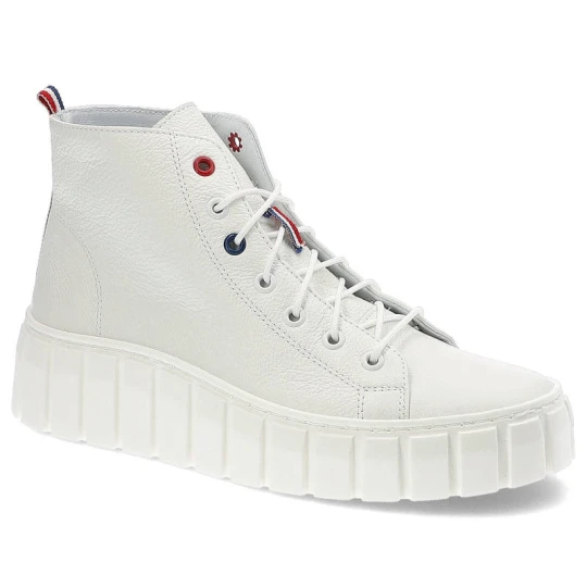 Zdjęcie produktu Sneakersy damskie Armdo, gładka skórzana cholewka o wysokim kroju klasyczne sznurowanie z metalowymi oczkami, biały, 3822-G02-000-000-000 Armodo
