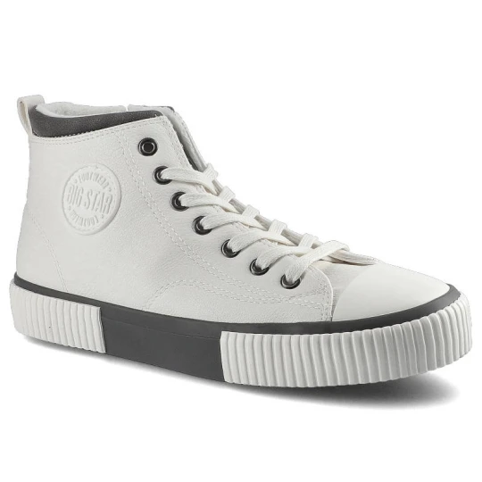 Zdjęcie produktu Sneakersy damskie Big Star, Wykonane z wysokiej jakości materiału syntetycznego z gładką cholewką klasycznym wycięciem sznurowanym zapięciem oraz gru biały