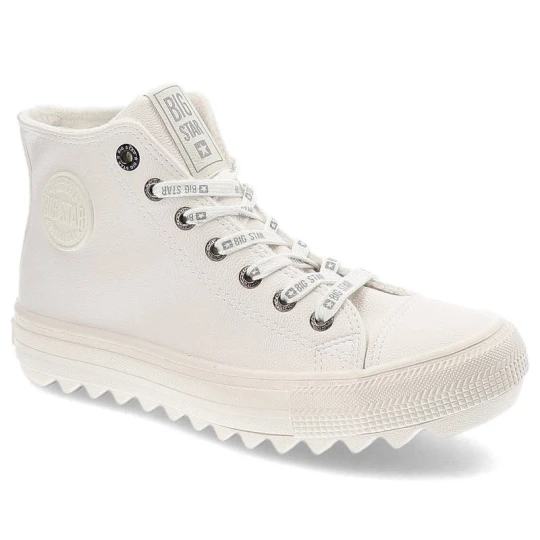 Zdjęcie produktu Sneakersy damskie Big Star, cholewka ze skóry ekologicznej z klasycznym sznurowaniem i ociepleniem wewnątrz, białe, GG274108