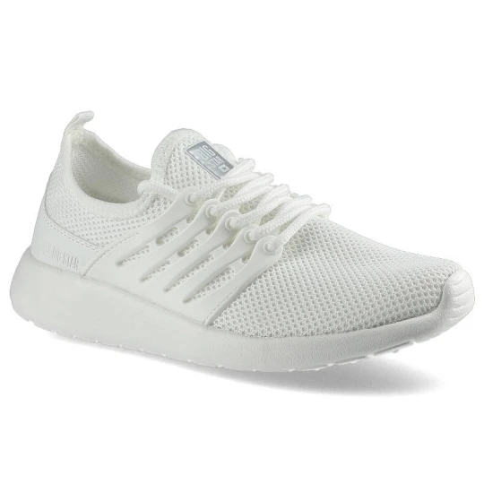 Zdjęcie produktu Sneakersy damskie Big Star, materiał tekstylny o siatkowej strukturze z elementami skóry ekologicznej z klasycznym sznurowaniem elastyczną cholewką o biały