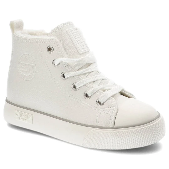 Zdjęcie produktu Sneakersy damskie Big Star, cholewka ze skóry ekologicznej z klasycznym sznurowaniem i ociepleniem wewnątrz grubsza podeszwa z gładkim bokiem i wyraź biały