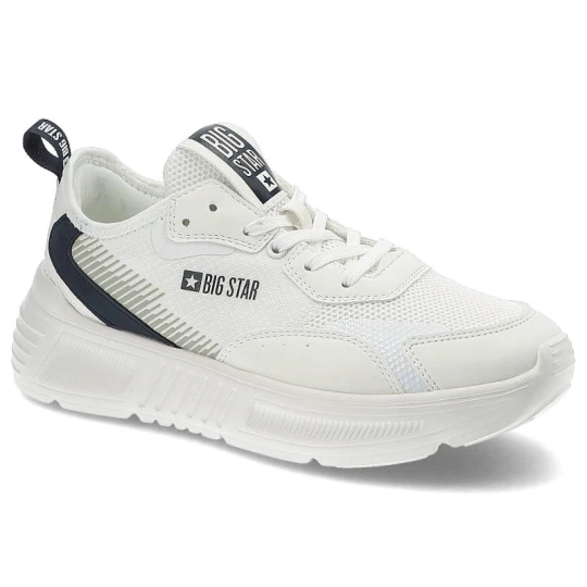 Zdjęcie produktu Sneakersy damskie Big Star, materiał tekstylny i syntetyczny z przewiewną cholewką sznurowanym zapięciem, białe, JJ274596