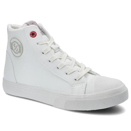 Zdjęcie produktu Sneakersy damskie Cross Jeans, z wysokiej jakości materiału syntetycznego z gładką cholewką klasycznym wycięciem sznurowanym zapięciem, białe, II2R40