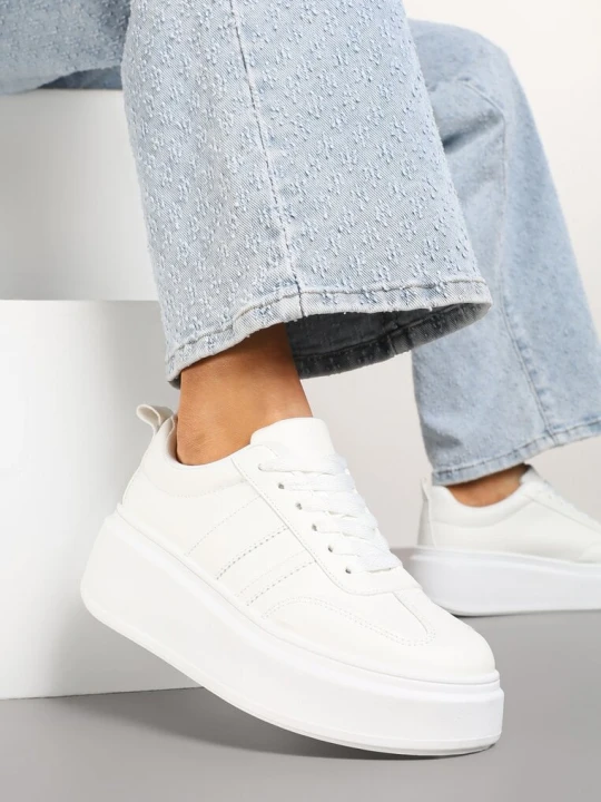 Zdjęcie produktu Białe Sneakersy Kultowe Tenisówki na Platformie z Koturnem Elisara Ideal