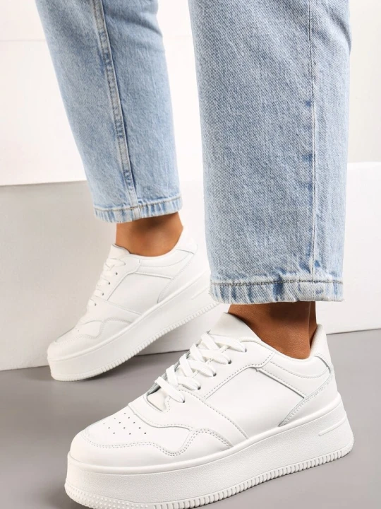 Zdjęcie produktu Białe Sneakersy na Grubej Podeszwie przed Kostkę Kiwiana