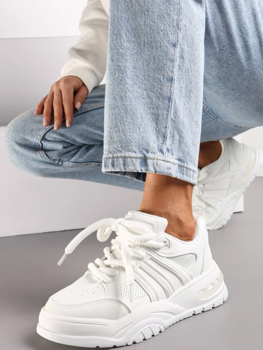 Zdjęcie produktu Białe Sneakersy na Grubej Podeszwie z Brokatem Lenema