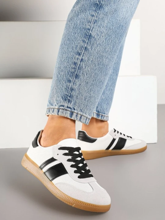 Zdjęcie produktu Biało-Czarne Sneakersy na Kauczukowej Podeszwie Ozdobione Paskami Emidi Seastar