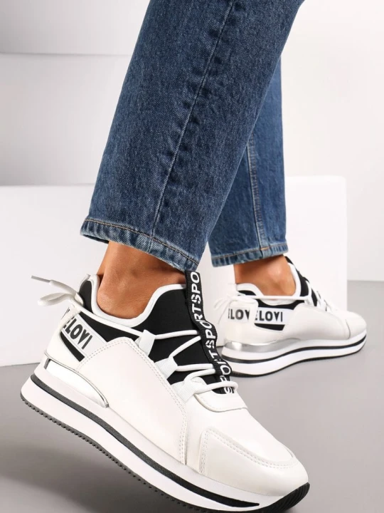 Zdjęcie produktu Białe Sneakersy na Platformie z Metaliczną Wstawką Constony