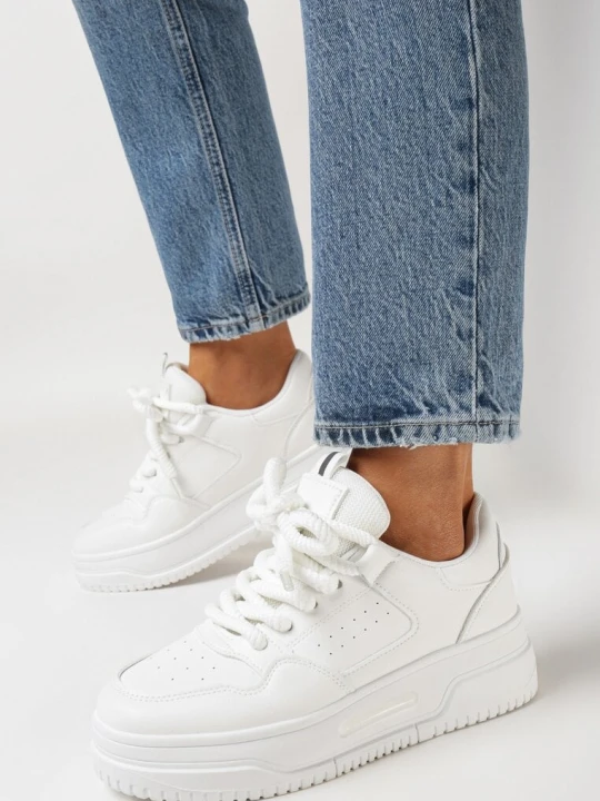 Zdjęcie produktu Białe Sneakersy na Platformie z Szerokimi Sznurówkami Ferinal
