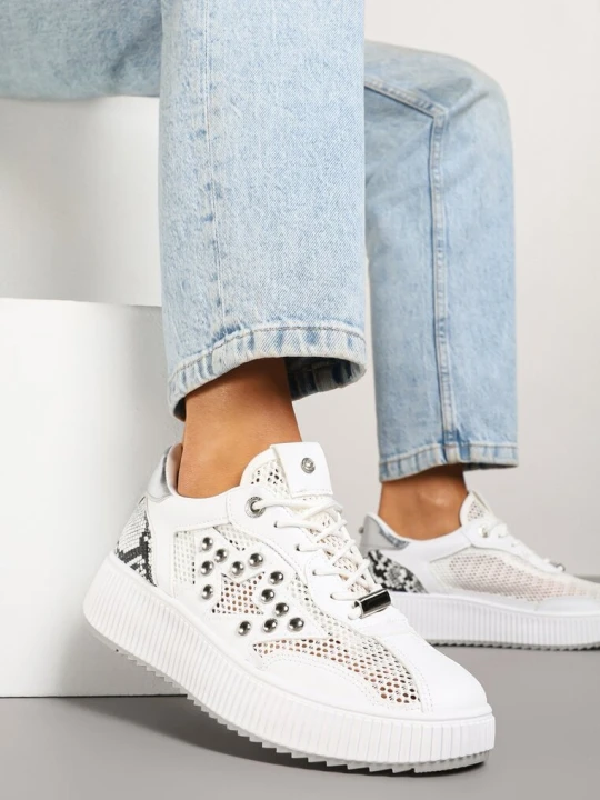 Zdjęcie produktu Białe Sneakersy Ozdobione Gwiazdą i Nitami Zeloti Fiori&spinc