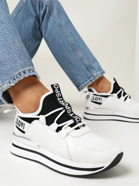 Zdjęcie produktu Białe Sneakersy przed Kostkę na Platformie Loyalin