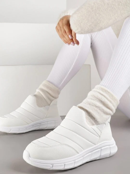 Zdjęcie produktu Białe Sneakersy Śniegowce na Platformie z Tłoczeniem i Pikowaną Cholewką Vermina Ballada