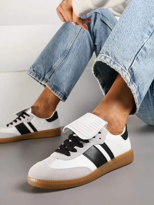 Zdjęcie produktu Biało-Czarne Sneakersy Tenisówki Ozdobione Wywinięciem Myrloria