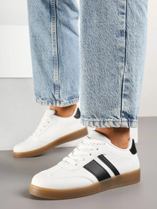 Zdjęcie produktu Białe Sneakersy Tenisówki z Geometrycznymi Paskami Amolita C'M Paris