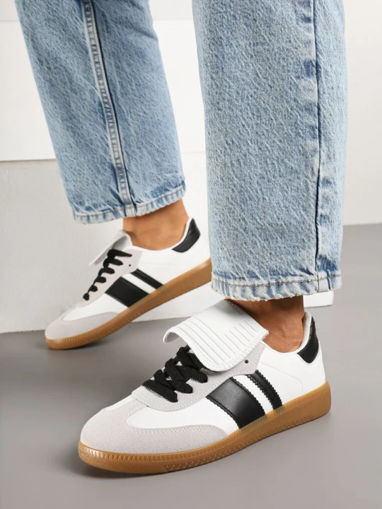 Zdjęcie produktu Biało-Czarne Sneakersy w Stylu Tenisówek z Wywinięciem Aveloren