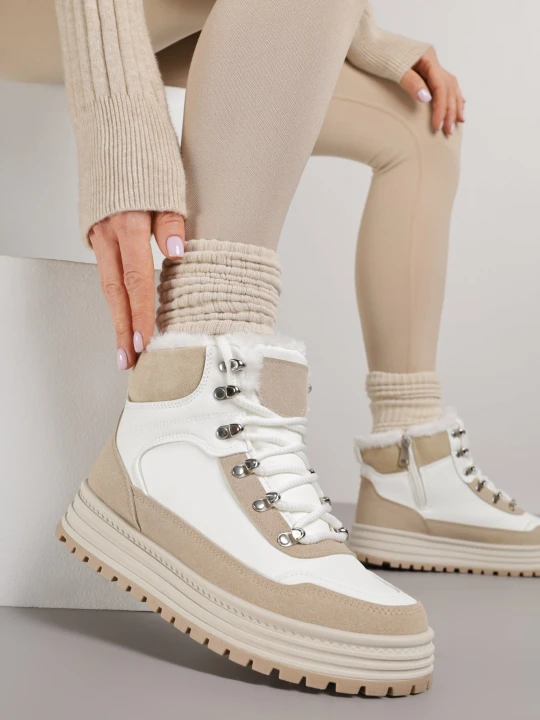 Zdjęcie produktu Białe Sneakersy w Stylu Traperów na Platformie Ewedora Fashion